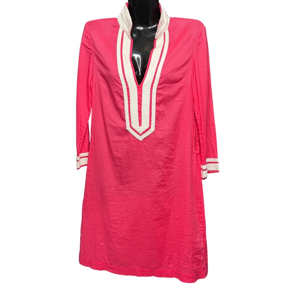 Tory Burch Beach Tunic Womens Sz 4 Pink White Cover Up Caftan Resort Swim Dress